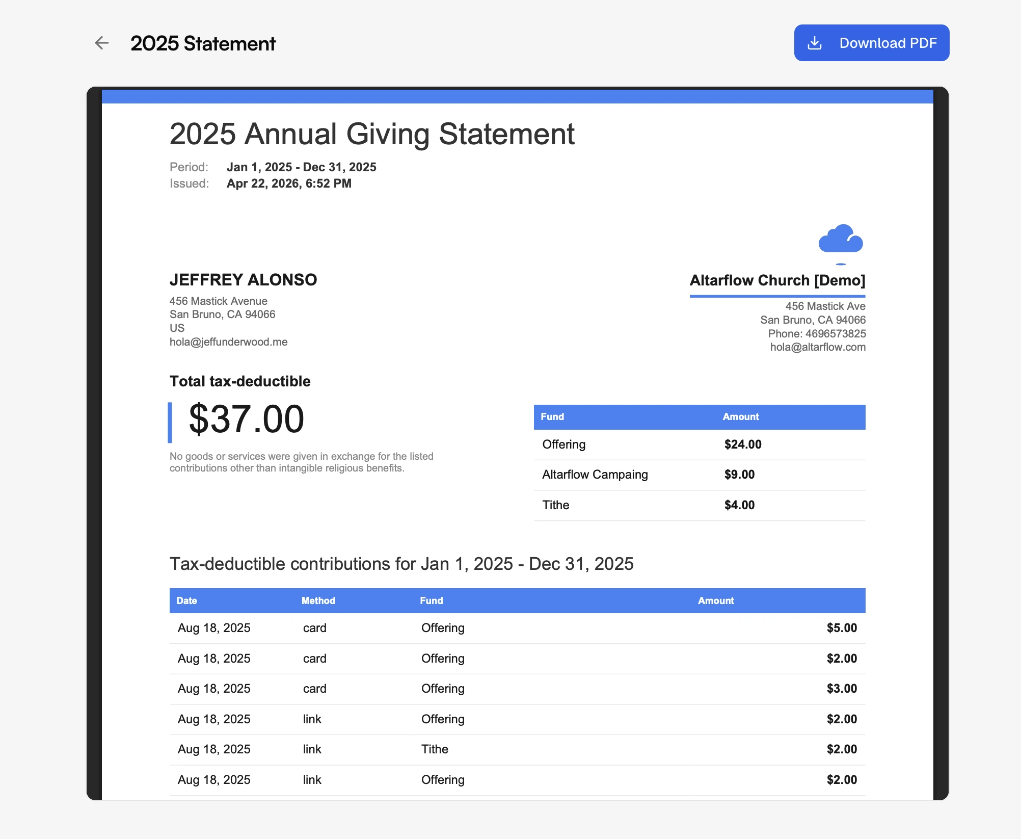 Donation Receipts and Year-End Statements.